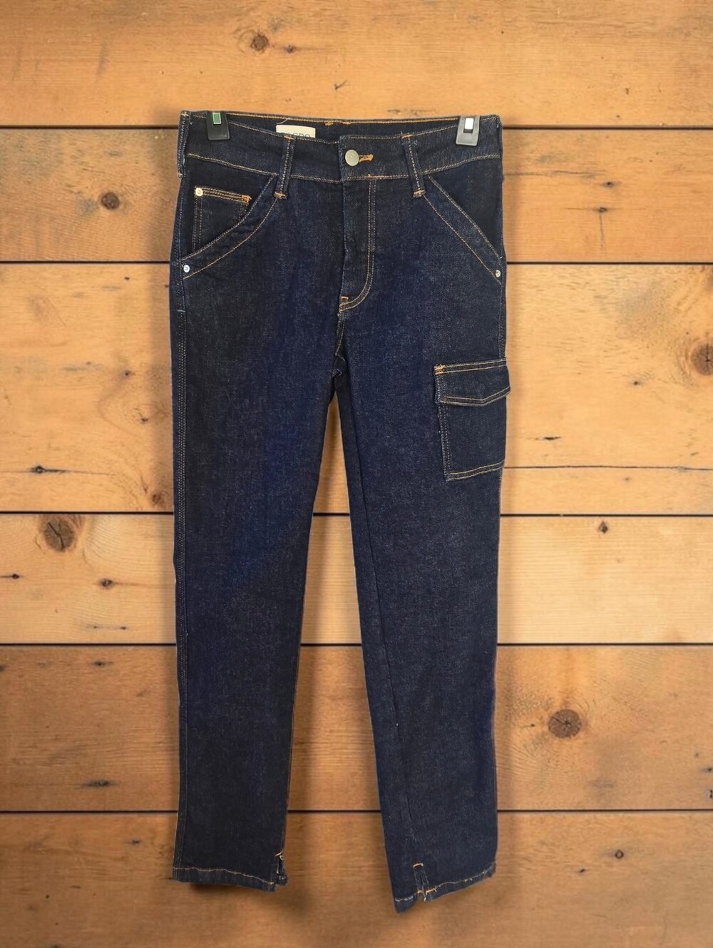 Pilcro Dark Wash Slit-Hem Utility Jeans 26 Good Stretch